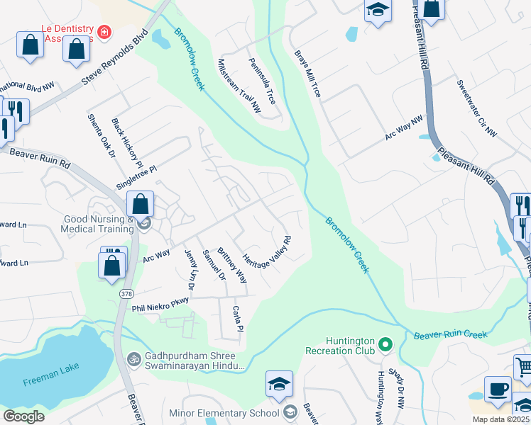map of restaurants, bars, coffee shops, grocery stores, and more near 775 Heritage Valley Road in Norcross