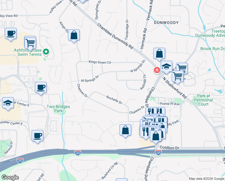 map of restaurants, bars, coffee shops, grocery stores, and more near 4486 Orleans Drive in Dunwoody