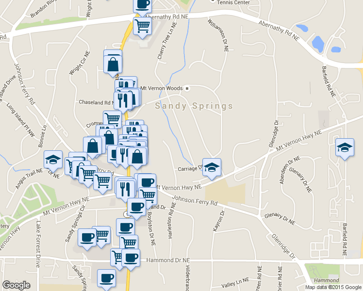 map of restaurants, bars, coffee shops, grocery stores, and more near 6295 Hunting Creek Road Northeast in Atlanta