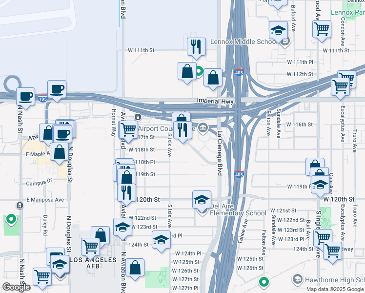 map of restaurants, bars, coffee shops, grocery stores, and more near 5220 Pacific Concourse Drive in Los Angeles