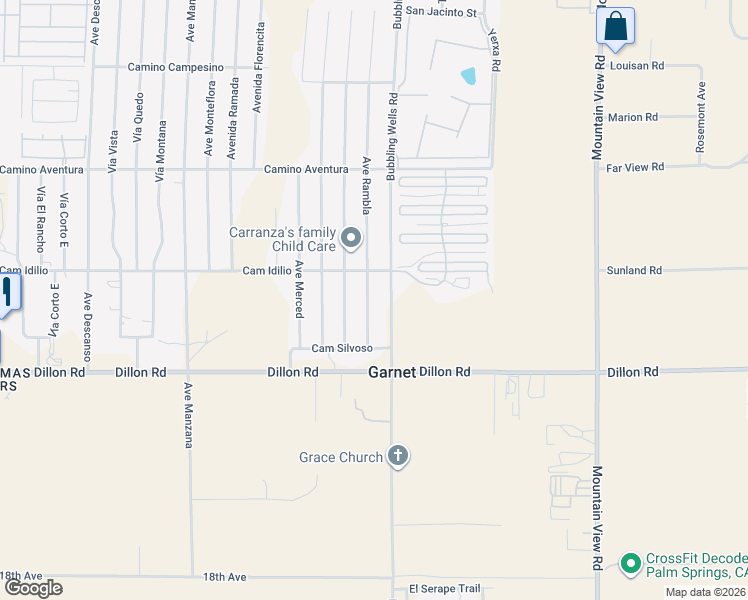 map of restaurants, bars, coffee shops, grocery stores, and more near 16650 Avenue Rambla in Desert Hot Springs