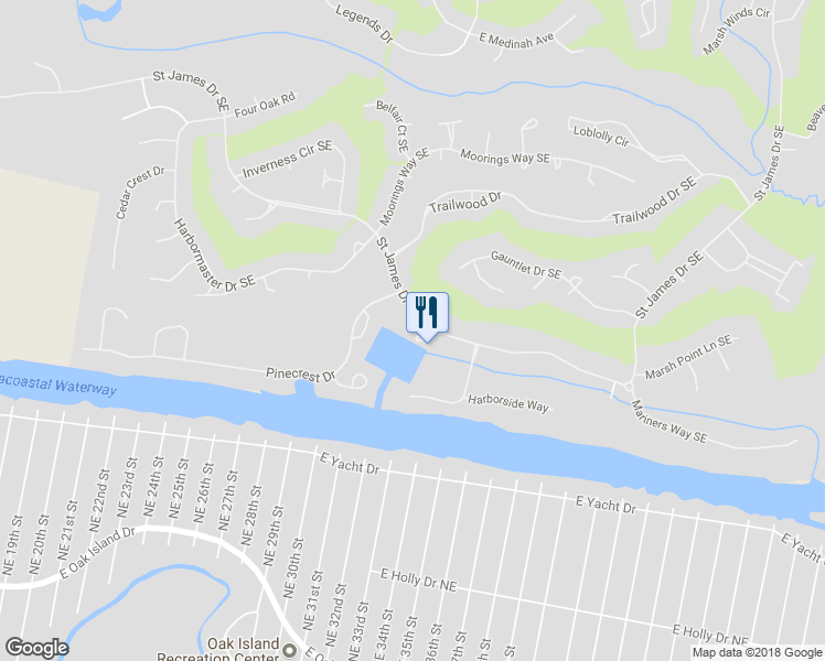 map of restaurants, bars, coffee shops, grocery stores, and more near 2555 Saint James Drive Southeast in Saint James
