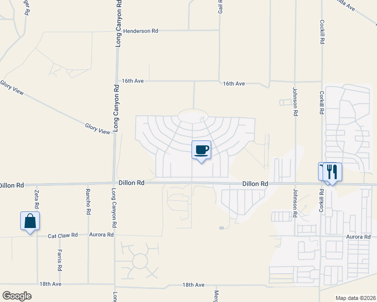 map of restaurants, bars, coffee shops, grocery stores, and more near 69380 Parkside Drive in Desert Hot Springs