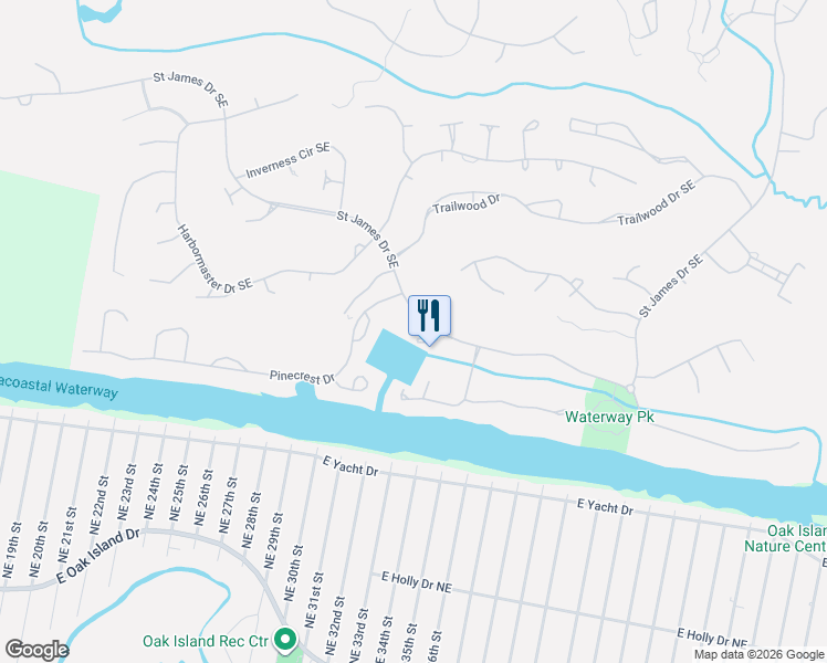 map of restaurants, bars, coffee shops, grocery stores, and more near 2571 Saint James Drive Southeast in Saint James