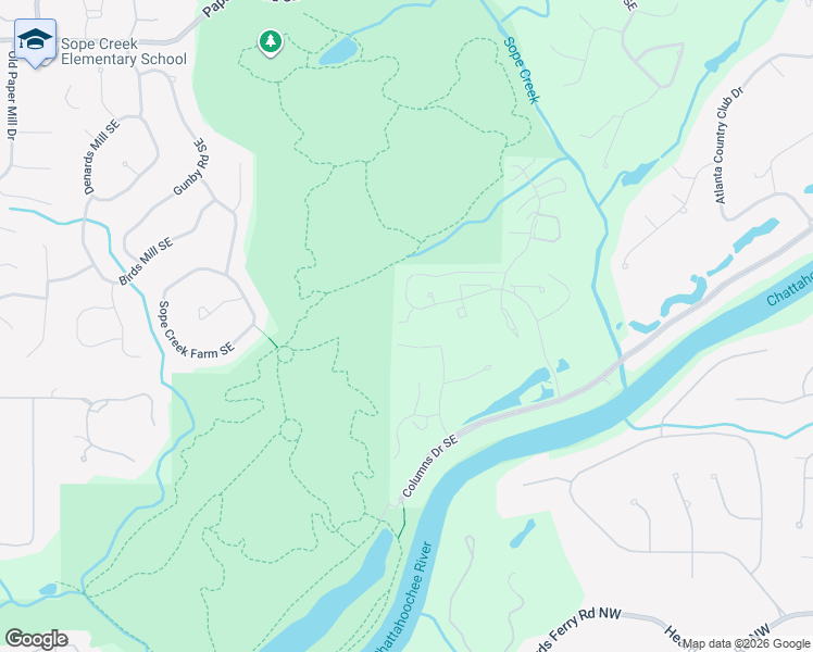 map of restaurants, bars, coffee shops, grocery stores, and more near 4040 Riverlook Parkway Southeast in Marietta