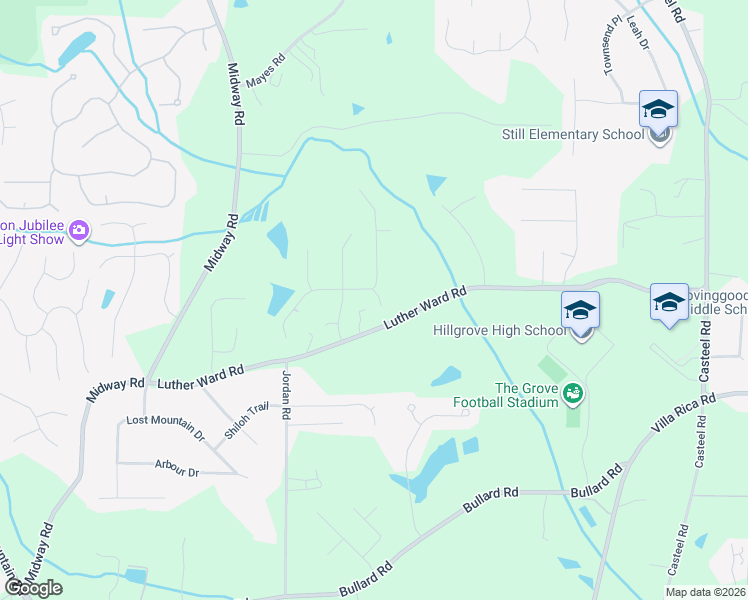 map of restaurants, bars, coffee shops, grocery stores, and more near 4205 Honey Creek Way in Powder Springs