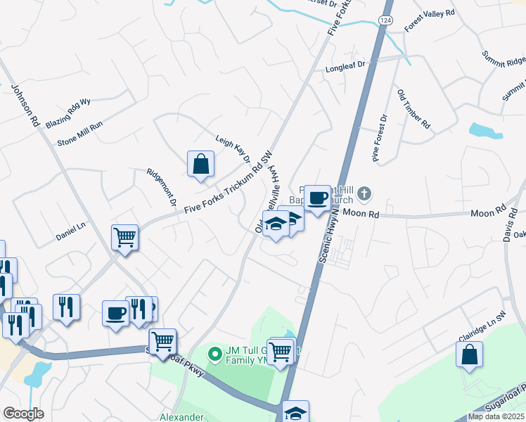 map of restaurants, bars, coffee shops, grocery stores, and more near 1022 Pecan Grove Place in Lawrenceville