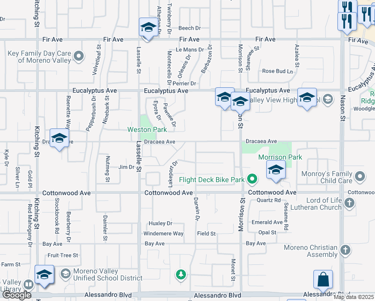 map of restaurants, bars, coffee shops, grocery stores, and more near 26190 Capay Bay Court in Moreno Valley