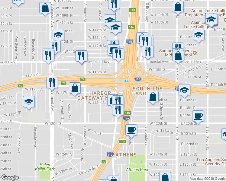 map of restaurants, bars, coffee shops, grocery stores, and more near in Los Angeles