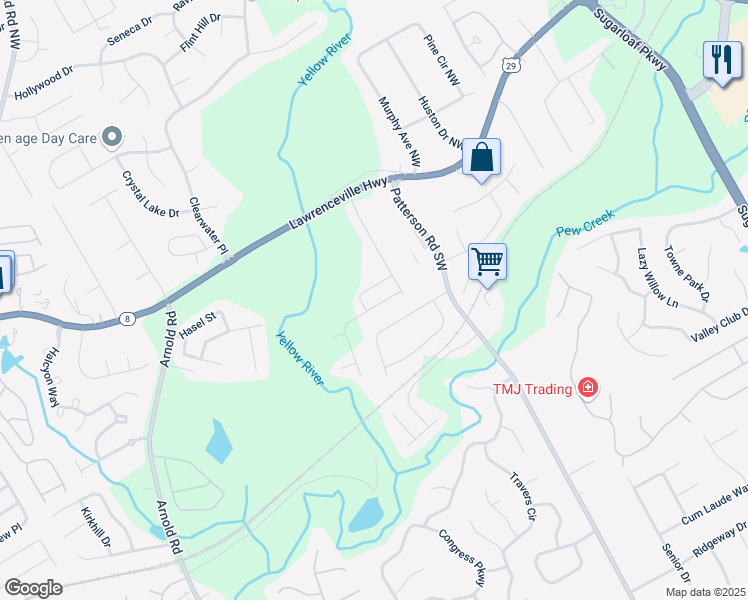 map of restaurants, bars, coffee shops, grocery stores, and more near 290 Holdings Drive in Lawrenceville