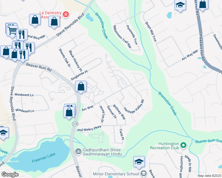 map of restaurants, bars, coffee shops, grocery stores, and more near 1222 Sweet Pine Drive in Norcross