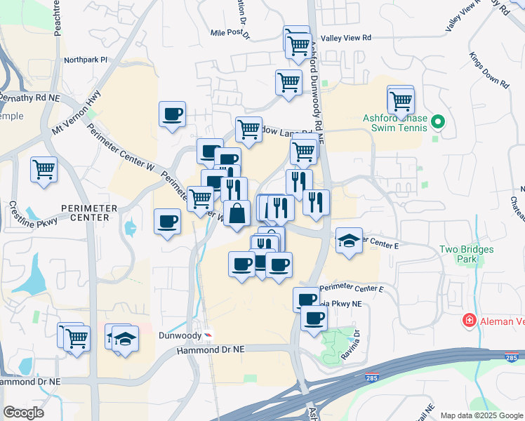 map of restaurants, bars, coffee shops, grocery stores, and more near 94 Perimeter Center West in Dunwoody
