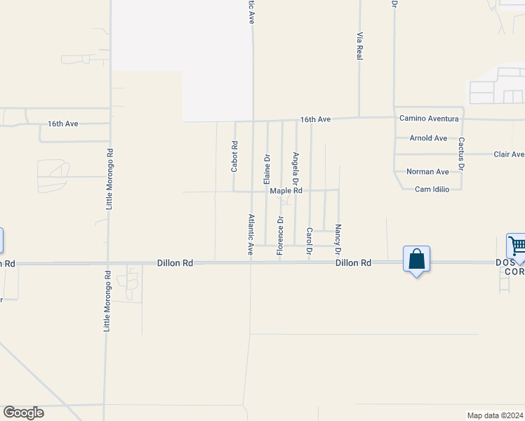 map of restaurants, bars, coffee shops, grocery stores, and more near Elaine Drive in Desert Hot Springs
