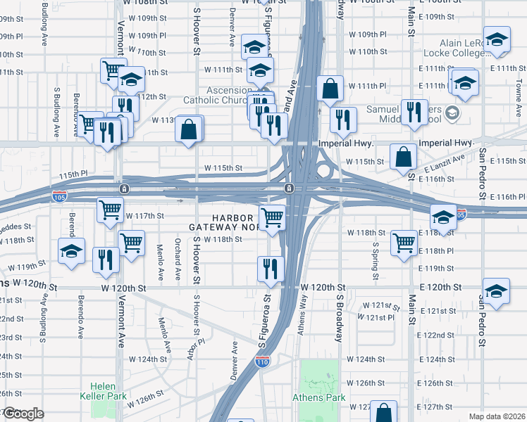 map of restaurants, bars, coffee shops, grocery stores, and more near in Los Angeles
