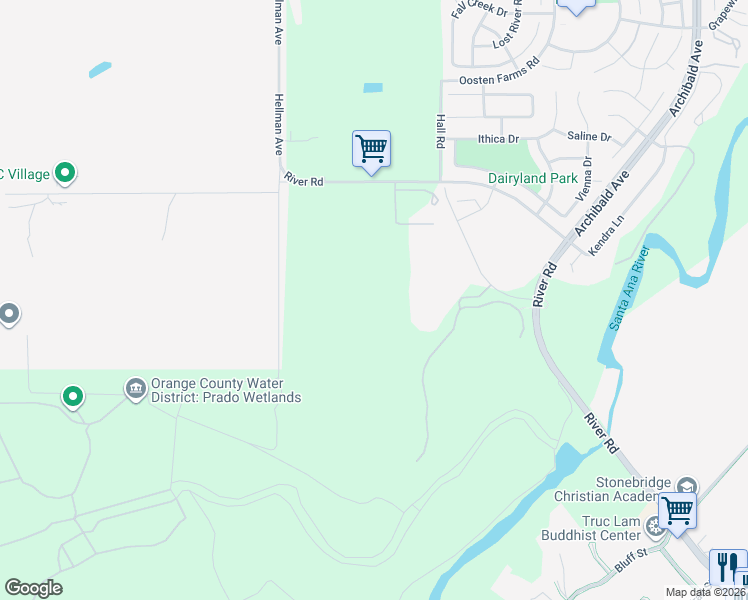 map of restaurants, bars, coffee shops, grocery stores, and more near 6114 Valentina Way in Eastvale