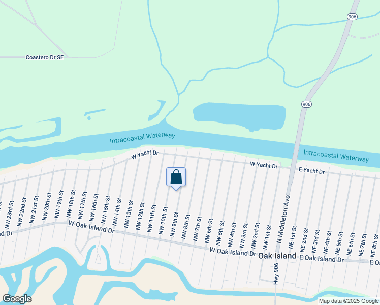 map of restaurants, bars, coffee shops, grocery stores, and more near 808 West Yacht Drive in Oak Island
