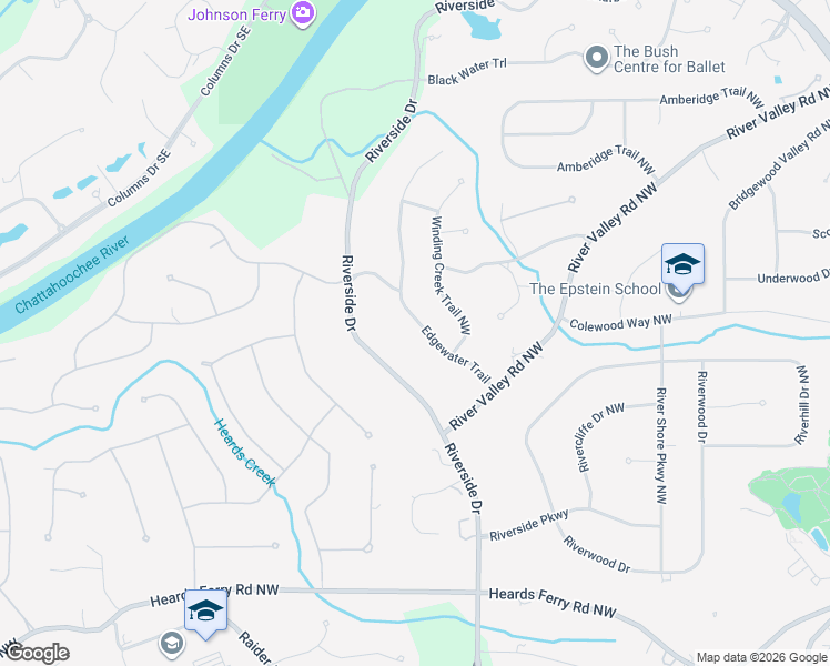 map of restaurants, bars, coffee shops, grocery stores, and more near 6285 Riverside Drive in Atlanta