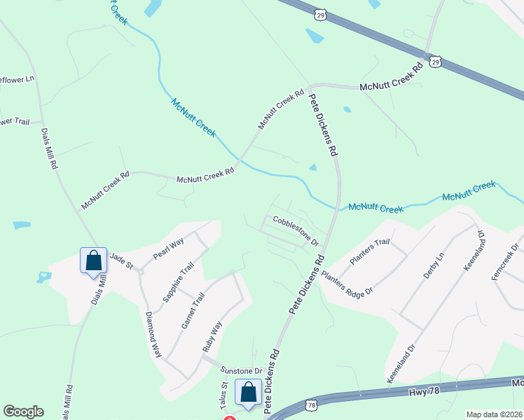 map of restaurants, bars, coffee shops, grocery stores, and more near 1041 Cobblestone Way in Bogart