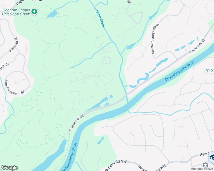 map of restaurants, bars, coffee shops, grocery stores, and more near 2020 River Heights Walk Southeast in Marietta