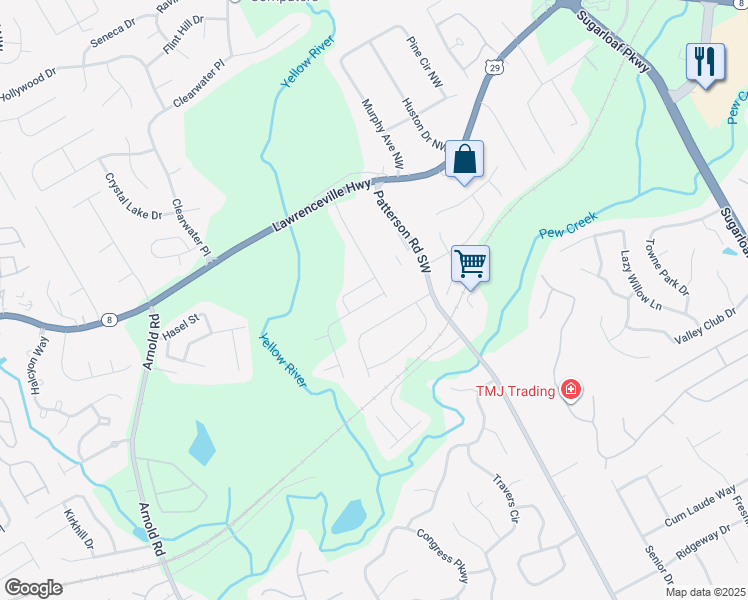map of restaurants, bars, coffee shops, grocery stores, and more near 1905 Patterson Court in Lawrenceville