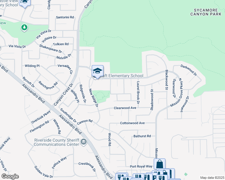 map of restaurants, bars, coffee shops, grocery stores, and more near 909 Basilone Drive in Riverside