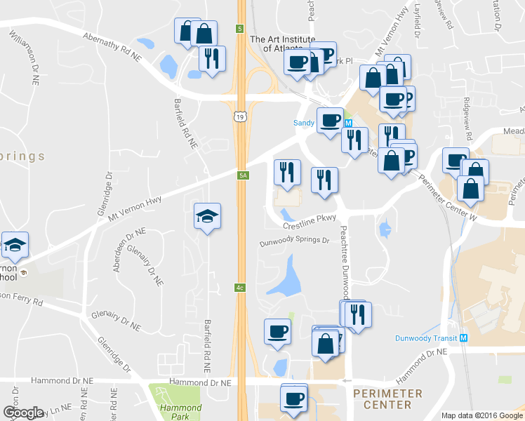map of restaurants, bars, coffee shops, grocery stores, and more near 909 Persimmon Point Northeast in Atlanta