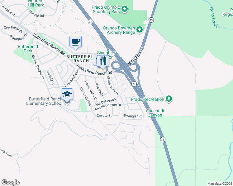 map of restaurants, bars, coffee shops, grocery stores, and more near 17971 Vía Frontera in Chino Hills
