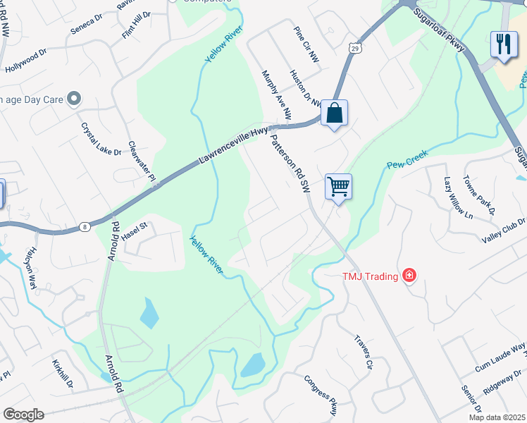 map of restaurants, bars, coffee shops, grocery stores, and more near 330 Holdings Drive in Lawrenceville