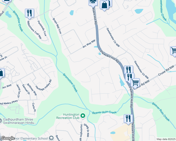 map of restaurants, bars, coffee shops, grocery stores, and more near 3826 Green Bay Drive Northwest in Lawrenceville