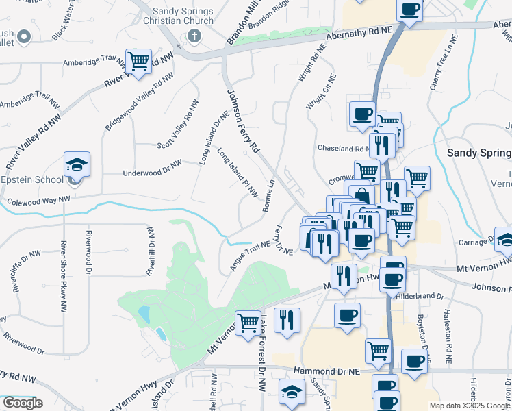 map of restaurants, bars, coffee shops, grocery stores, and more near 14 Long Island Place Northwest in Atlanta