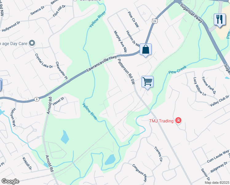 map of restaurants, bars, coffee shops, grocery stores, and more near 330 Holdings Drive in Lawrenceville