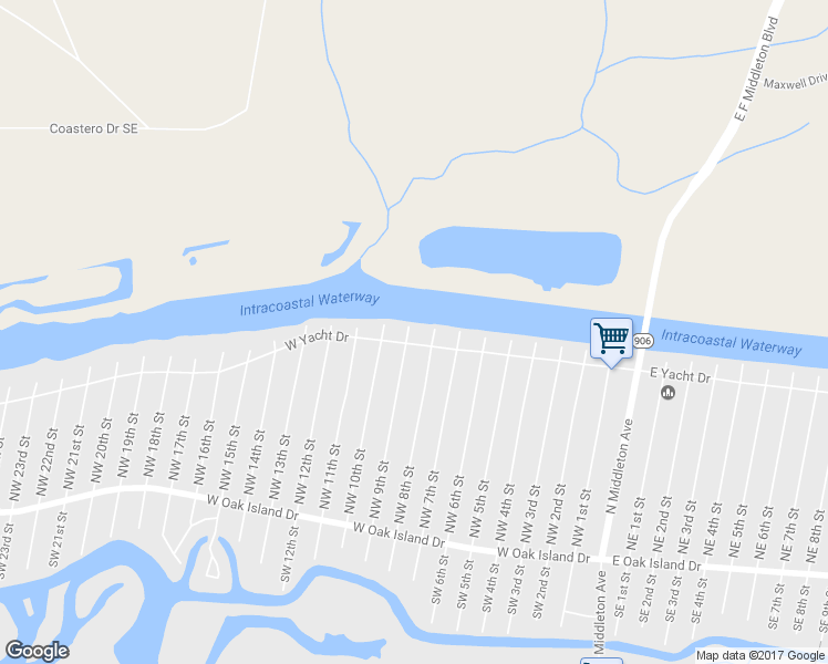 map of restaurants, bars, coffee shops, grocery stores, and more near 808 West Yacht Drive in Oak Island