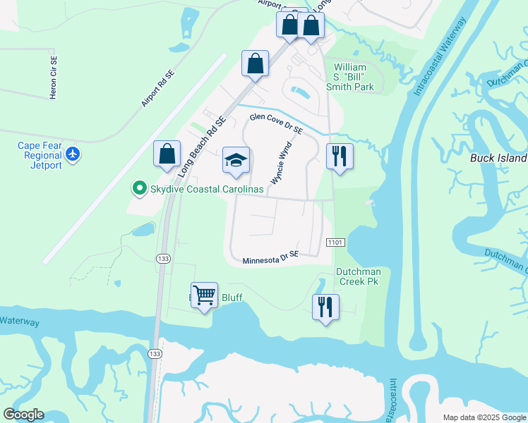 map of restaurants, bars, coffee shops, grocery stores, and more near 4247 Anderson Drive Southeast in Southport