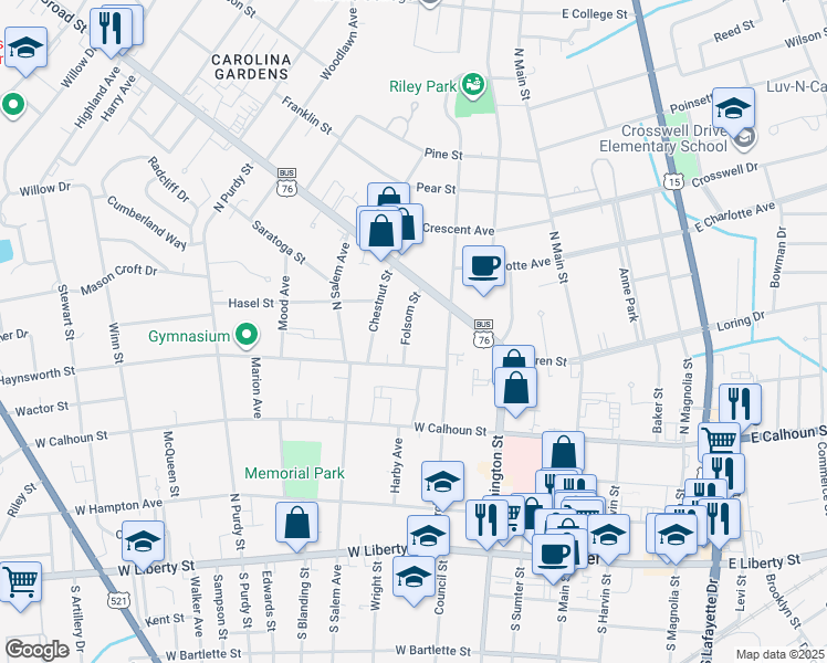 map of restaurants, bars, coffee shops, grocery stores, and more near 15 Folsom Street in Sumter