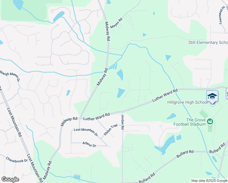 map of restaurants, bars, coffee shops, grocery stores, and more near 1072 Sweet Mia Lane in Powder Springs