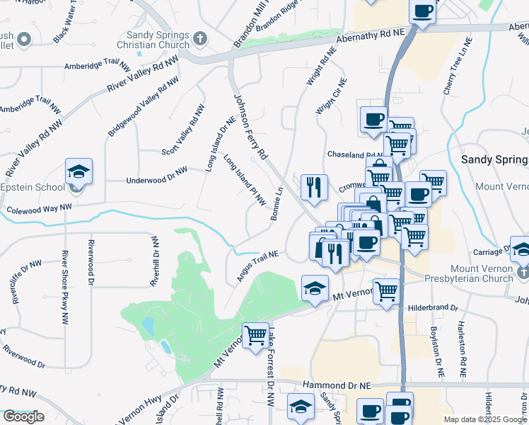 map of restaurants, bars, coffee shops, grocery stores, and more near 14 Long Island Place Northwest in Atlanta