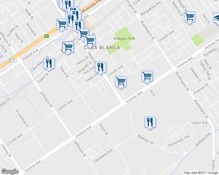 map of restaurants, bars, coffee shops, grocery stores, and more near in Riverside