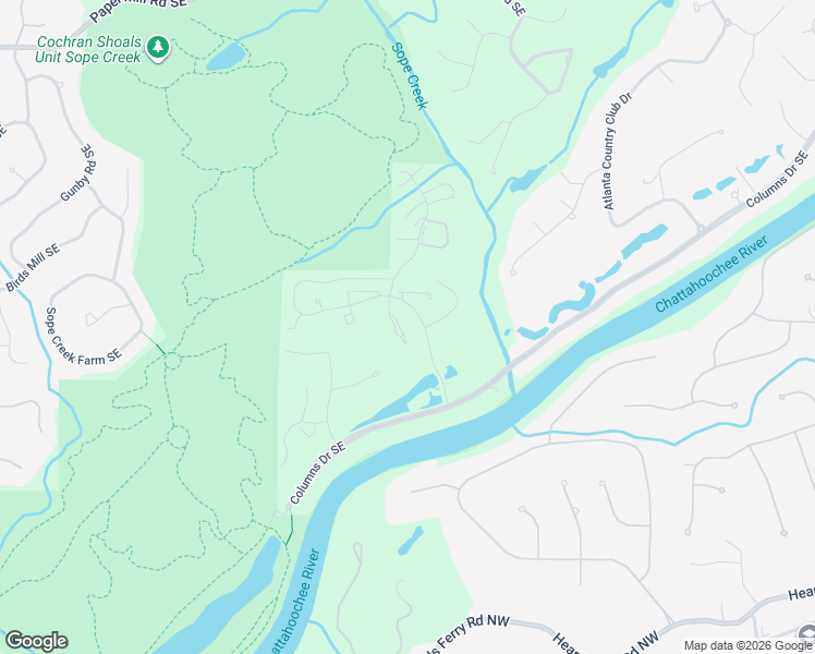 map of restaurants, bars, coffee shops, grocery stores, and more near 5638 River Heights Crossing Southeast in Marietta