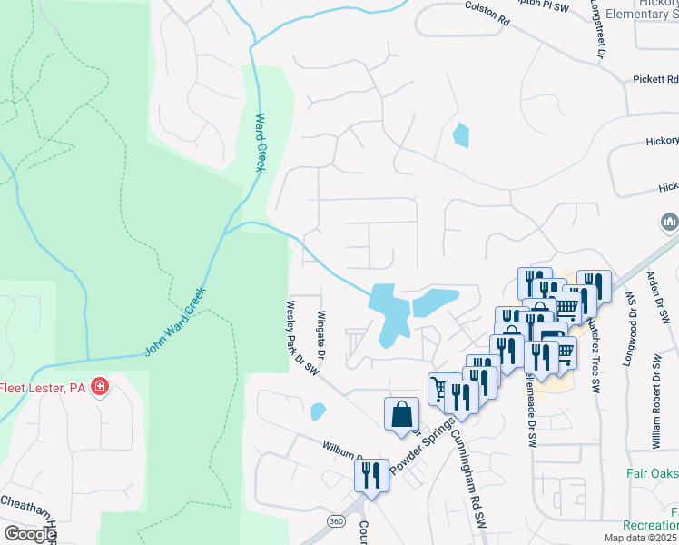 map of restaurants, bars, coffee shops, grocery stores, and more near 992 Marbury Court Southwest in Marietta