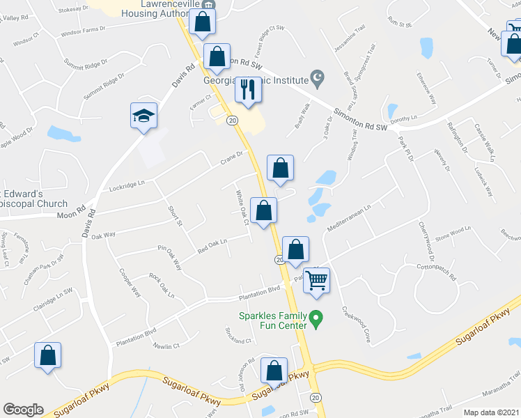 map of restaurants, bars, coffee shops, grocery stores, and more near 881 Grayson Highway in Lawrenceville