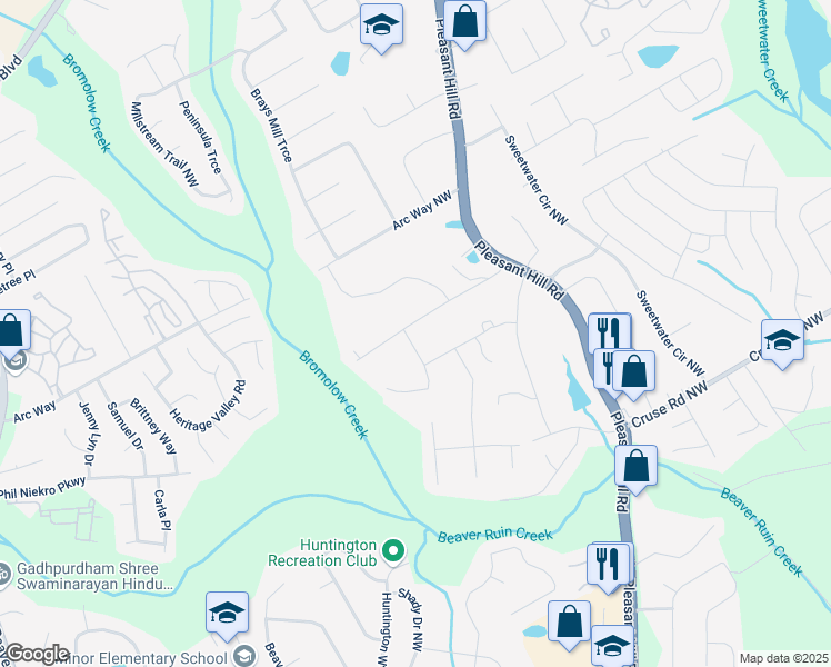 map of restaurants, bars, coffee shops, grocery stores, and more near 3826 Green Bay Drive Northwest in Lawrenceville