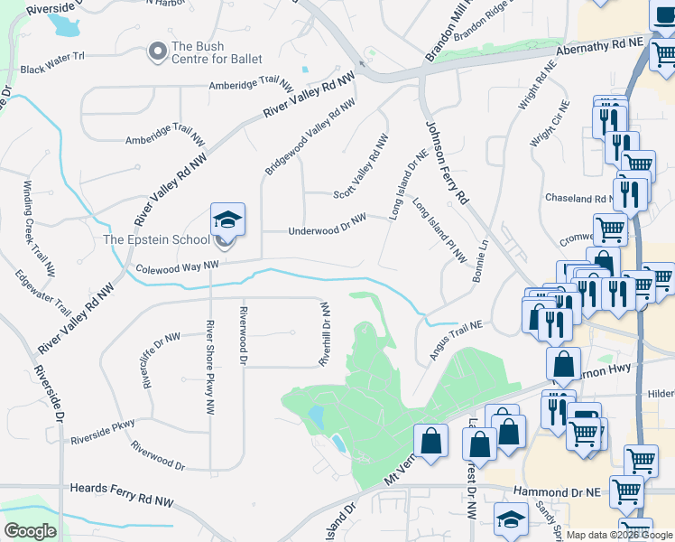 map of restaurants, bars, coffee shops, grocery stores, and more near 210 Colewood Way Northwest in Atlanta