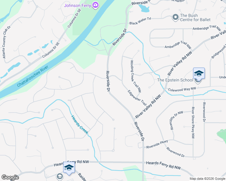 map of restaurants, bars, coffee shops, grocery stores, and more near 6325 Riverside Drive in Atlanta