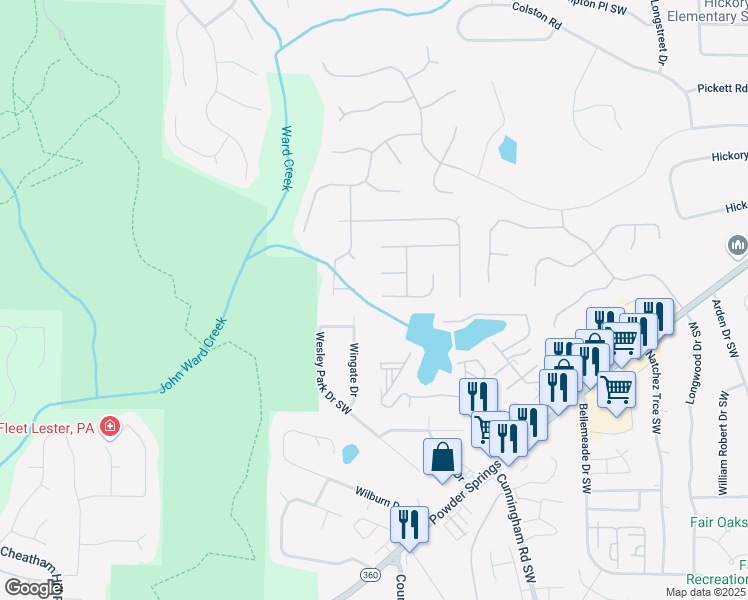 map of restaurants, bars, coffee shops, grocery stores, and more near 992 Marbury Court Southwest in Marietta