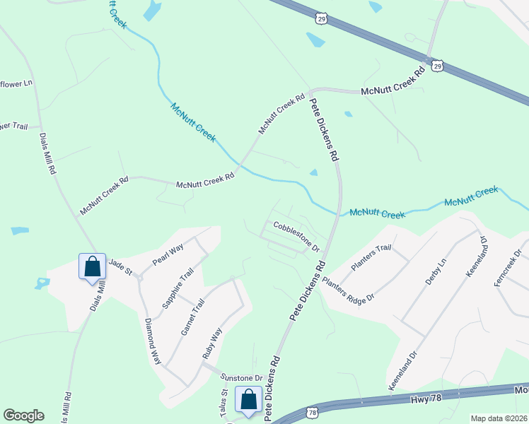 map of restaurants, bars, coffee shops, grocery stores, and more near 1051 Cobblestone Way in Bogart