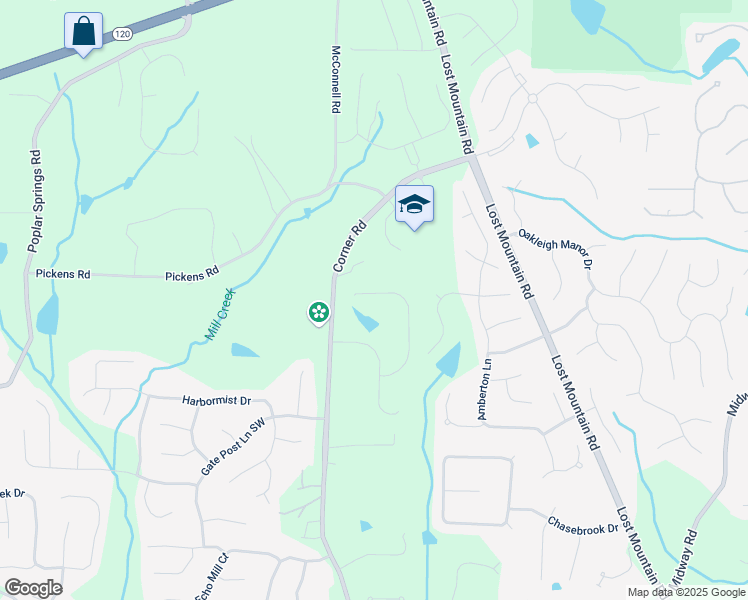 map of restaurants, bars, coffee shops, grocery stores, and more near 1062 Meadow Grass Lane in Powder Springs