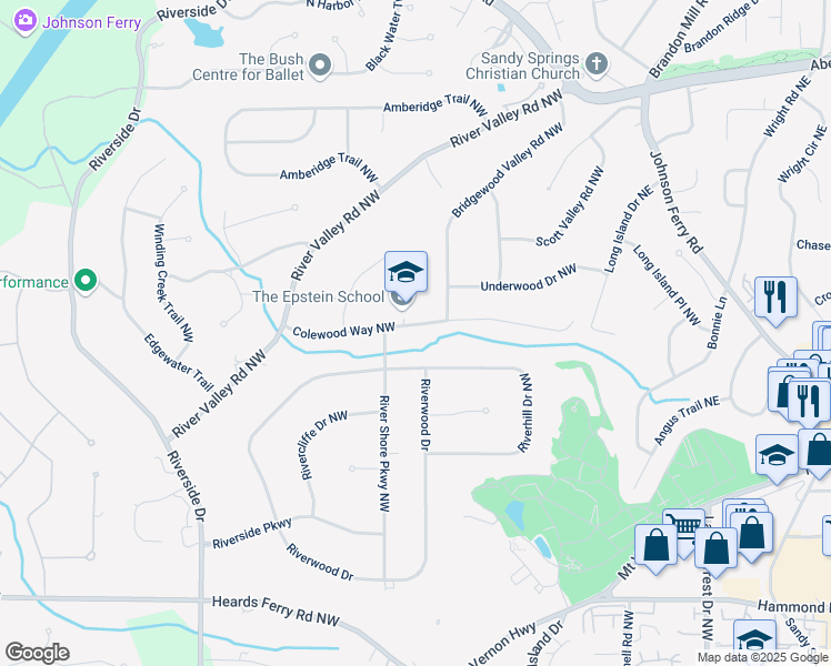 map of restaurants, bars, coffee shops, grocery stores, and more near 340 Colewood Way Northwest in Atlanta