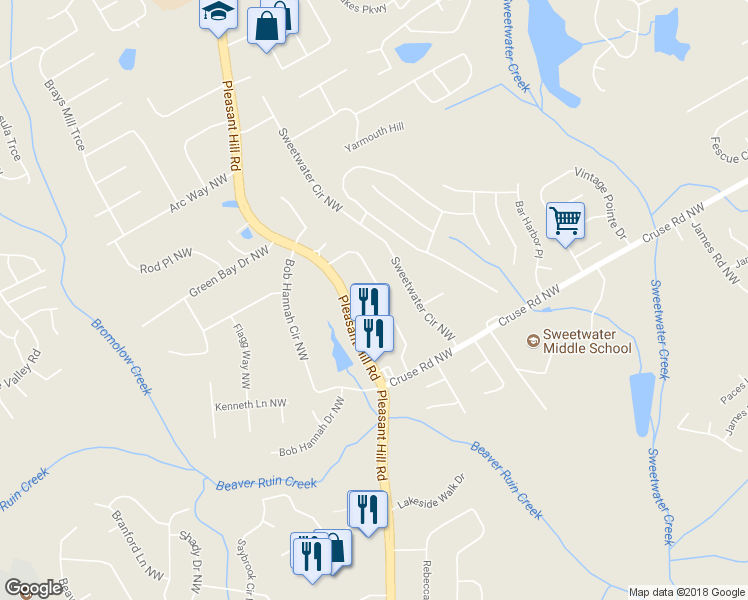 map of restaurants, bars, coffee shops, grocery stores, and more near 3588 McClaren Way in Lawrenceville