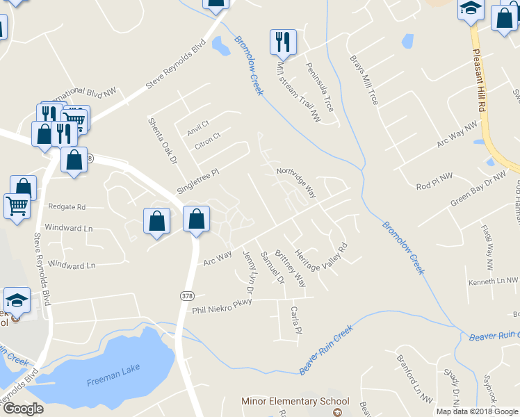 map of restaurants, bars, coffee shops, grocery stores, and more near 1252 Sweet Pine Drive in Norcross