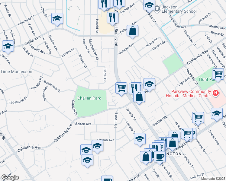 map of restaurants, bars, coffee shops, grocery stores, and more near 9744 Briar Rose Place in Riverside